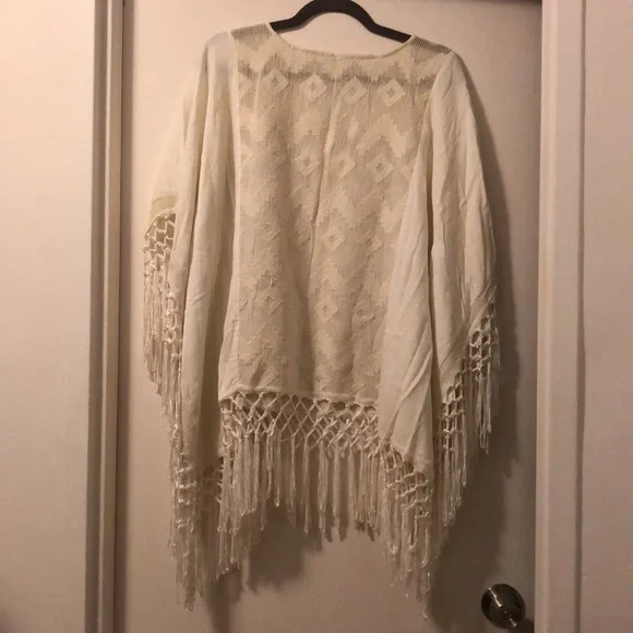 Anthropologie boho fringed kaftan top/ coverup, lightly worn, sz xs - Picture 4 of 8